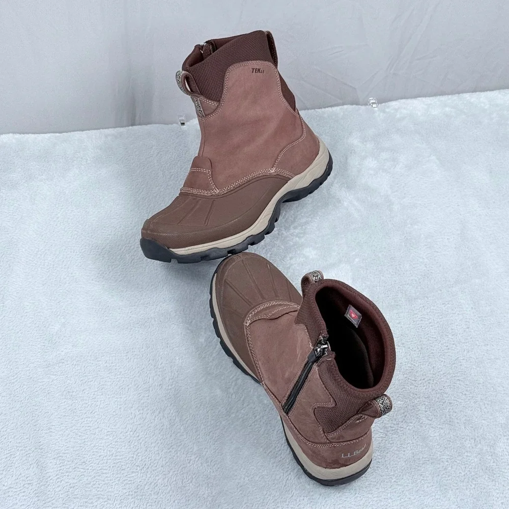 LL Bean Storm Chaser TEK 2.5 Boots Womens 9.5 Brown Primaloft Side Zip Winter